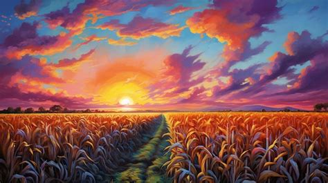 Premium AI Image | a sunset over a corn field