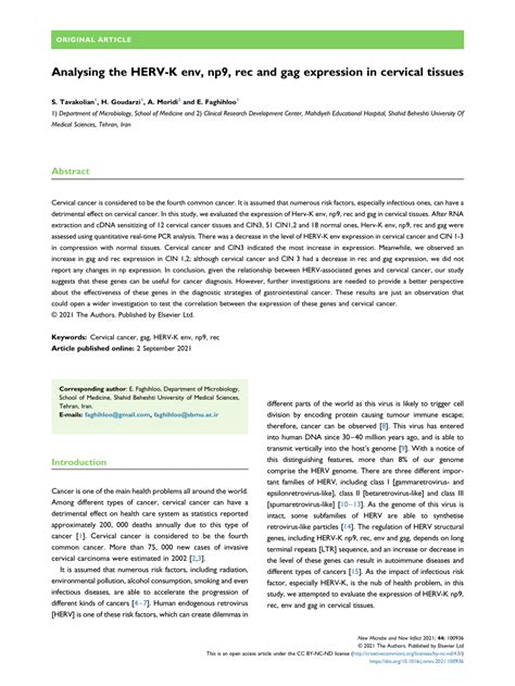 Pdf Analyzing The Herv K Env Np Rec And Gag Expression In Cervical