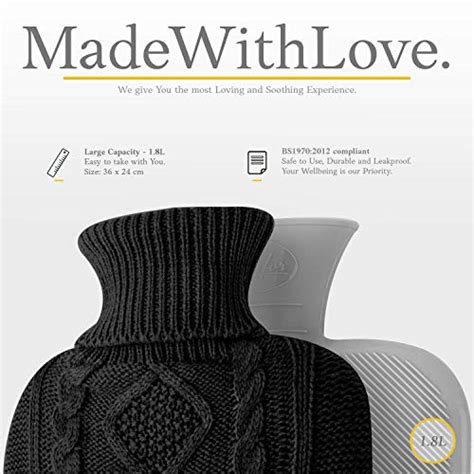 Qomfor Hot Water Bottle With Cover L Large Premium Hot Water Bag With Knitted Sweater