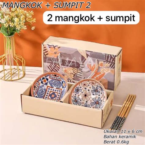 Jual Mangkok Sumpit Ceramic Bowl Set Hampers Mangkok Keramik