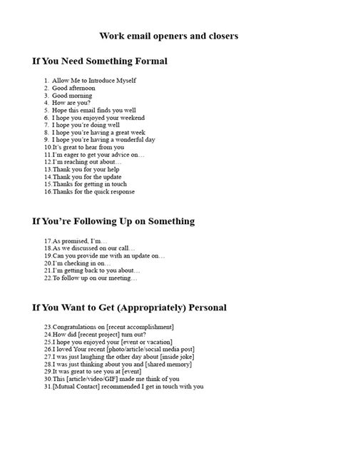 Work Email Openers and Closers | PDF