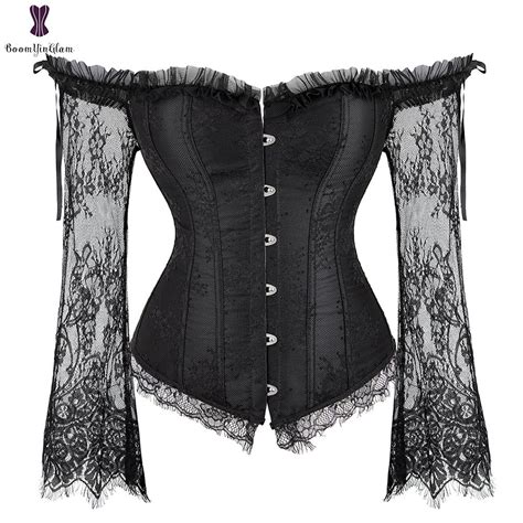 Jual Corset Top Bustier Lingerie Women With Long Sleeves Renaissance Plus Size Lace Floral Sexy