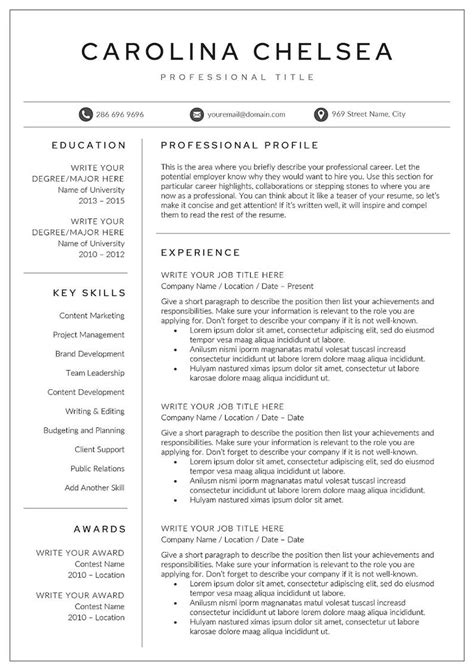 Professional Resume Template For Word Pages Google Docs Etsy Basic