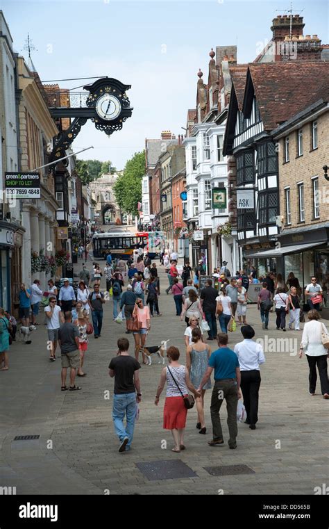 Winchester City Centre High Street Shoppers In The Pedestrian Zone