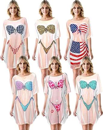 Huukeay 6 Pack Women S Bikini Cover Ups Shirt Short Sleeve Swimsuit Baggy Swimwear Bikini Print