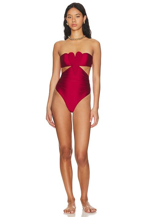 Adriana Degreas Solid Heart Frilled Halterneck One Piece In Red Revolve