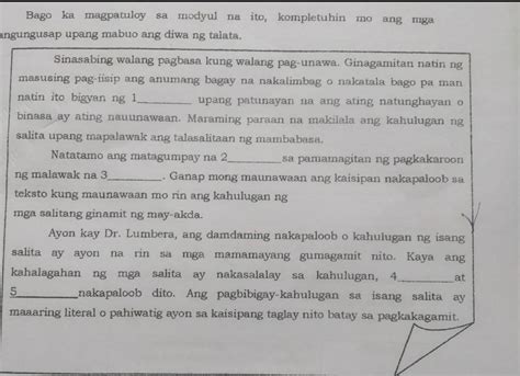 Kompletuhin Mo Ang Mga Pangungusap Upang Mabuo Ang Diwa Ng Talata