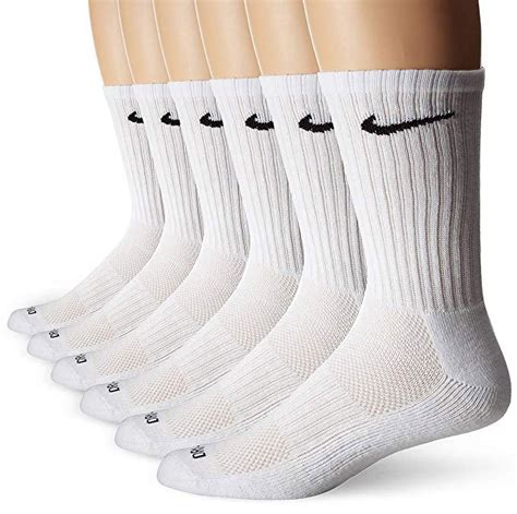 Nike Dri Fit White Crew Training Socks 6 Pairs Performance Everyday Cushioned Large Size 8 12