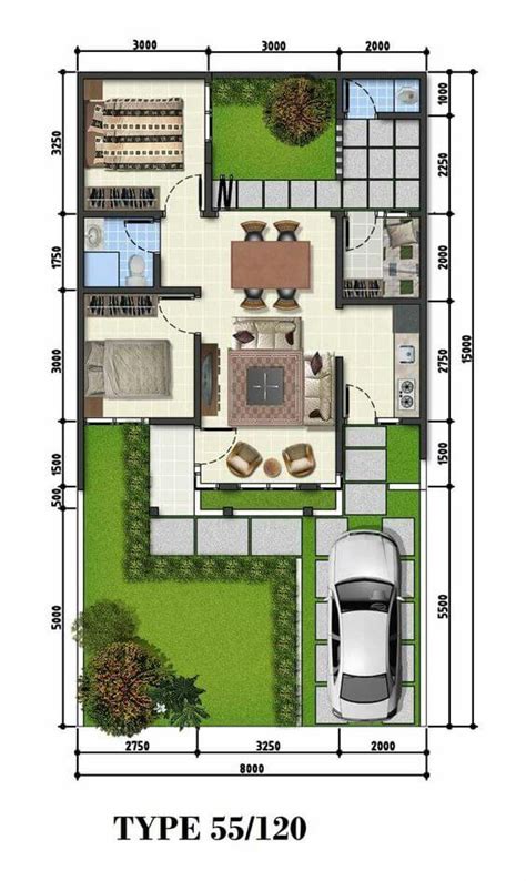 Denah Rumah 8x15 3 Kamar Tidur Desain Rumah Minimalis