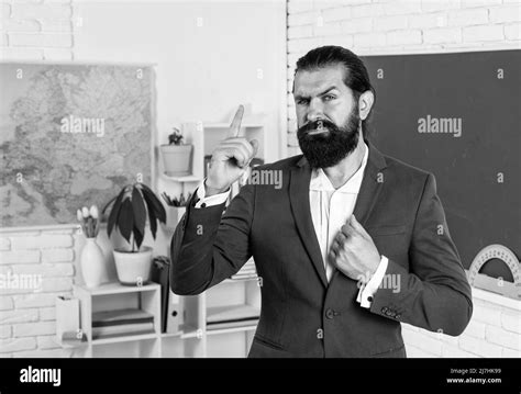 Back To School Informal Education Inspired Mature Teacher Got An Idea Brutal Bearded Man Work