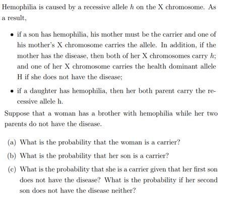 Solved Hemophilia Is Caused By A Recessive Allele H On The X Chegg