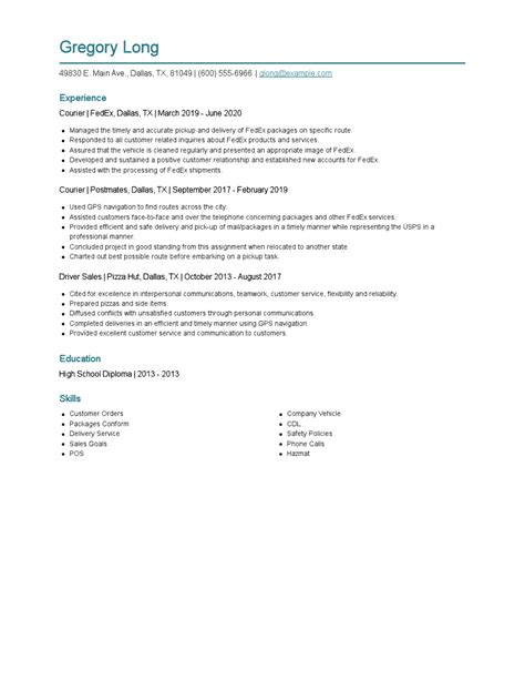 Courier Resume Examples And Tips Zippia