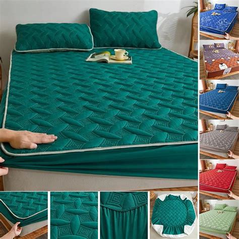 Buy 1pc Quilted Fitted Sheet Bed Mattress Cover With Elastic Band