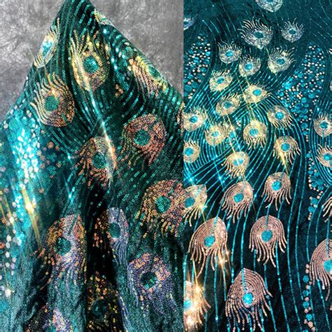 Peacock Feather Lace Fabric Sequin Lace Fabric For Chinese Etsy