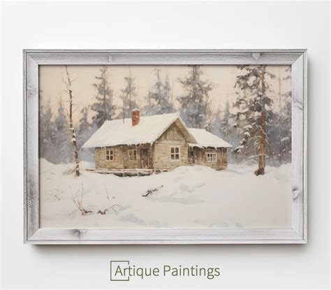 Winter Cabin Painting 1 Oil Painting Art Vintage Art Digital Art Nature ...