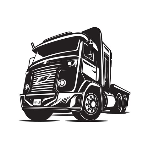 truck, logo concept black and white color, hand drawn illustration ...