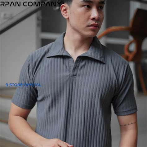 Jual Korean Knit Baju Polo Shirt Salur Besar Cutting Slim Fit Polo