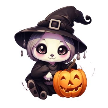 Cartoon Witch Panda With Pumpkin Pumpkin Clipart Panda Clipart