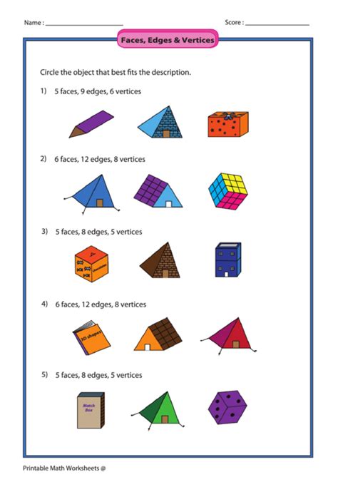 Faces Edges And Vertices Math Worksheet printable pdf download