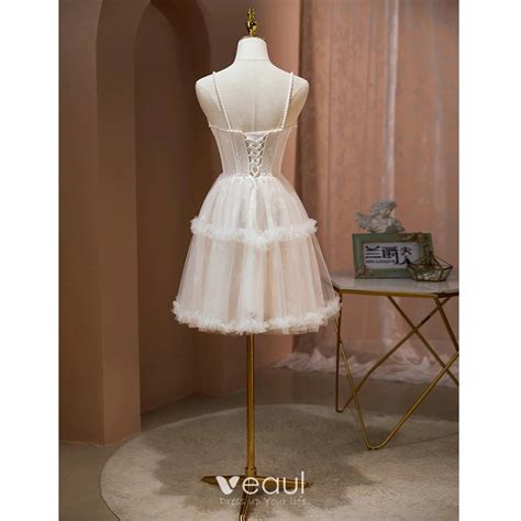 Sexy Nude Perla Traspasado Noche Vestidos De Fiesta 2022 A Line Princess Spaghetti Straps Sin