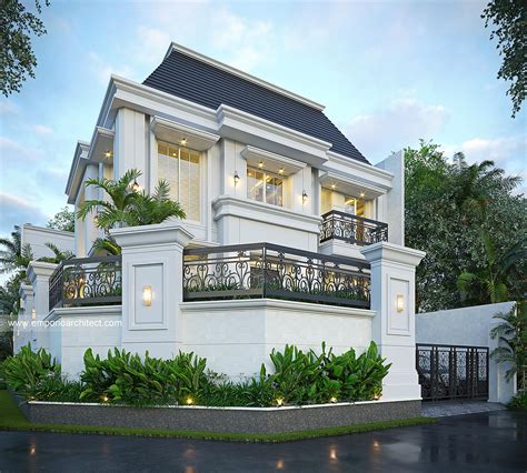 Desain Tampak Hook Rumah Klasik Modern 3 Lantai Ibu NKE Di Jakarta