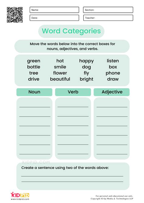 Sort Words Into Categories Worksheets for Kids - Kidpid