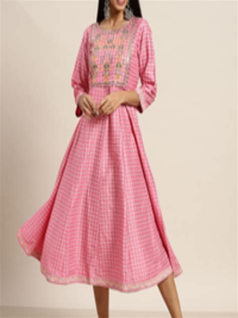 Buy Sangria Pink And White Ethnic Motifs Print Midi Fit And Flare Dress