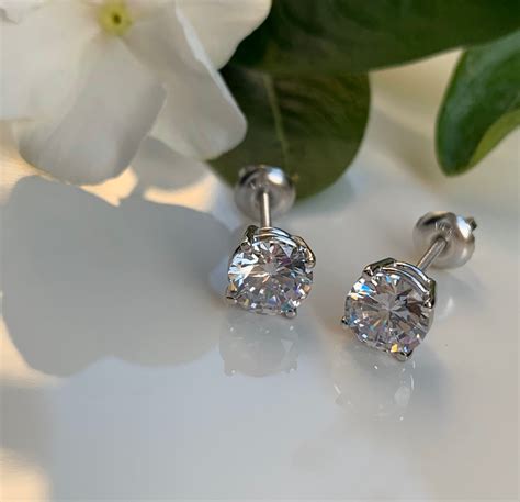 Cubic Zirconia Stud Earrings In 14k White Gold Etsy