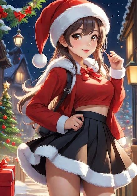 Premium Photo | Santa Anime girl wearing Christmas dress