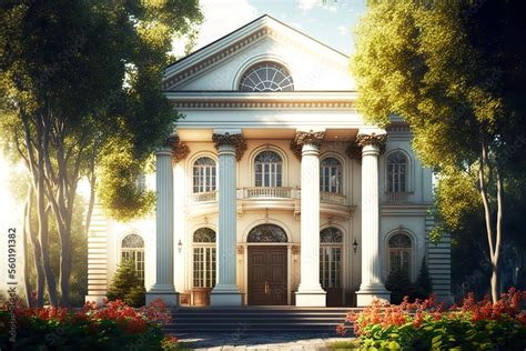 beaful rustic mansion with white columns at entrance in american style ...