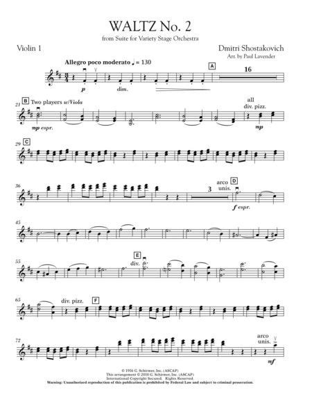 Download Waltz No 2 Violin 1 Sheet Music By Dmitri Shostakovich Violin Sheet Music Waltz