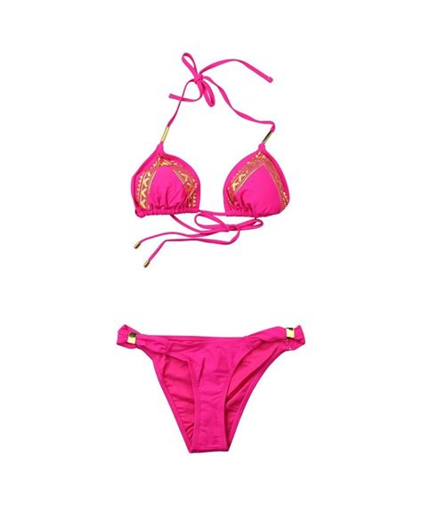 Women S Tribal 2 Piece High Neck Strings Bikini Swimsuit Pink CV17XE57SZZ