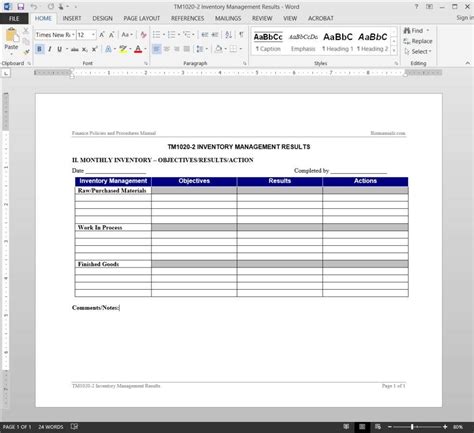 Inventory Management Report Template