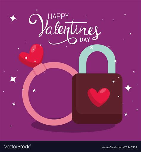 Happy Valentines Day Card With Padlock And Ring Vector Image