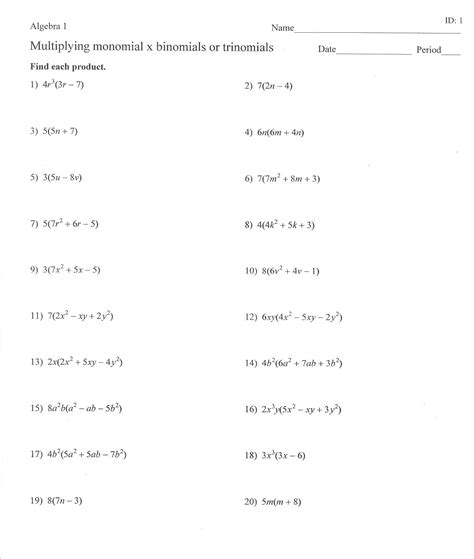 Multiplying And Dividing Monomials Practice