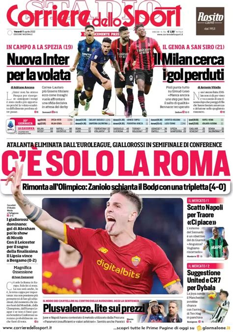 Prima Pagina Corriere Dello Sport C Solo La Roma Radio Kiss Kiss