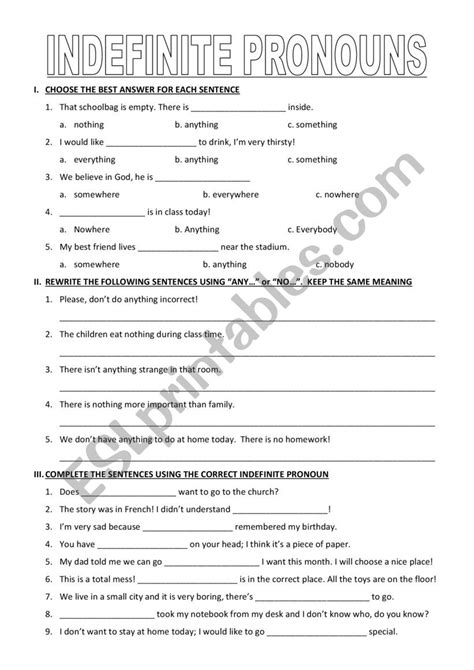 Indefinite Pronouns Esl Worksheet By Kadumeis