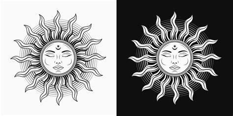 Sun with face, closed eyes. Vector illustration in vintage style on ...