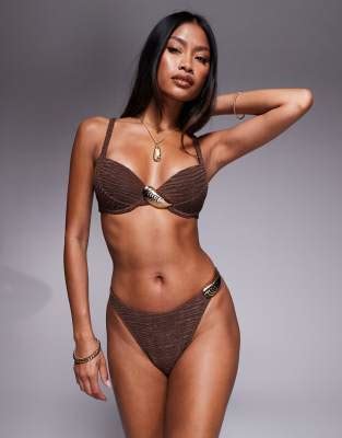 ASOS DESIGN Sia Top Bikini Marrone Cioccolato Con Ferretto E Conchiglia ASOS