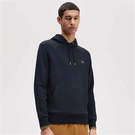 Fred Perry Tipped Hooded Sweatshirt Navydark Caramel