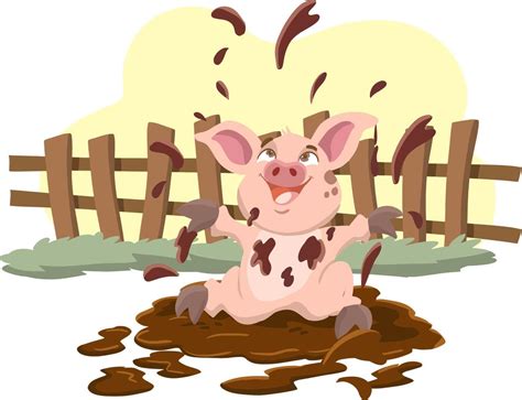 Printcartoon Pig Playing A Mud Puddle In The Farm 12576578 Vector Art