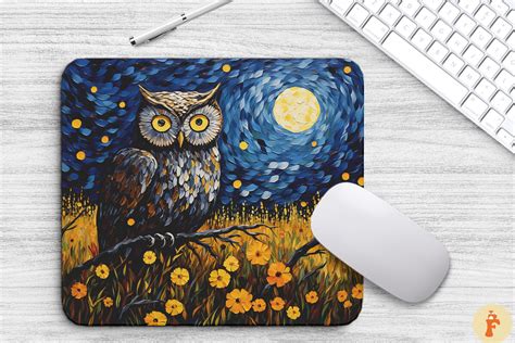 Starry Night Owl Mouse Pad Design Graphic By Foxmia Creative Fabrica