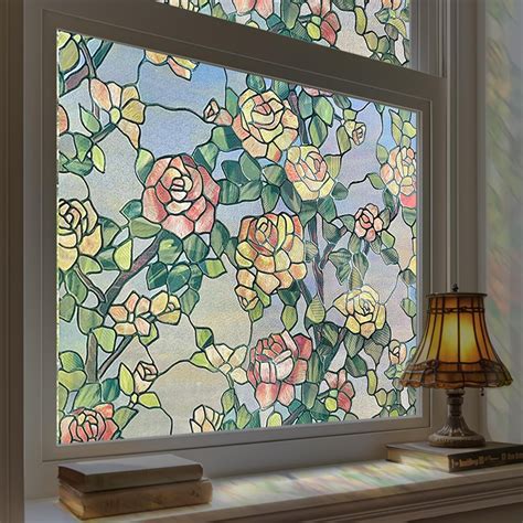 Stained Glass Window Film, Decorative Window Privacy Film for Bathroom