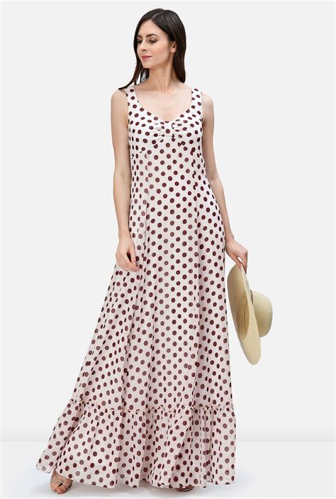 Shop Ruffle Flounce Polka Dot Print Georgette Empire Maxi Dress Eshakti