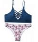 Bikini Swimsuit For Women Crisscross V Neck Top With Floral Bottom CG182OQDXWT