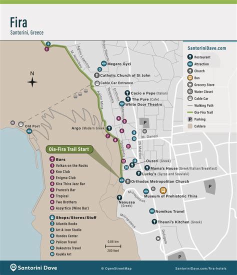 Map of Fira, Santorini - Hotels, Bars, Restaurants, Views