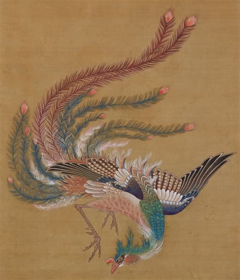 19th Century Japanese Silk Painting by Kano Chikanobu. Phoenix & Paulownia.