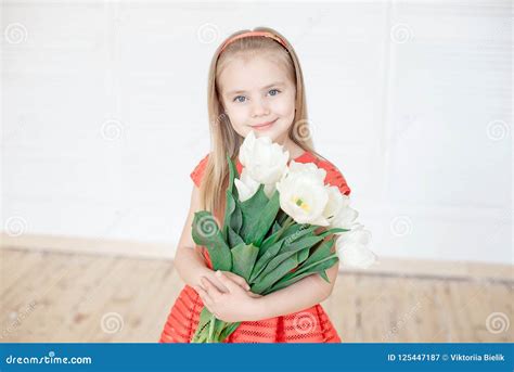 Portrait of Little Smiling Girl Child in Colorful Dress Stock Image ...