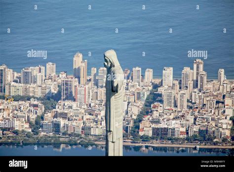 Aerial point of view of the Christ the Redeemer, Cristo Redentor, is an Art Deco statue of Jesus ...