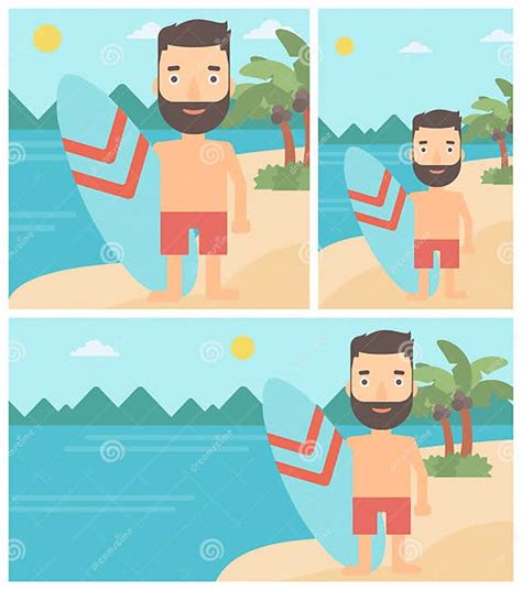 Surfer Holding Surfboard Vector Illustration Stock Vector